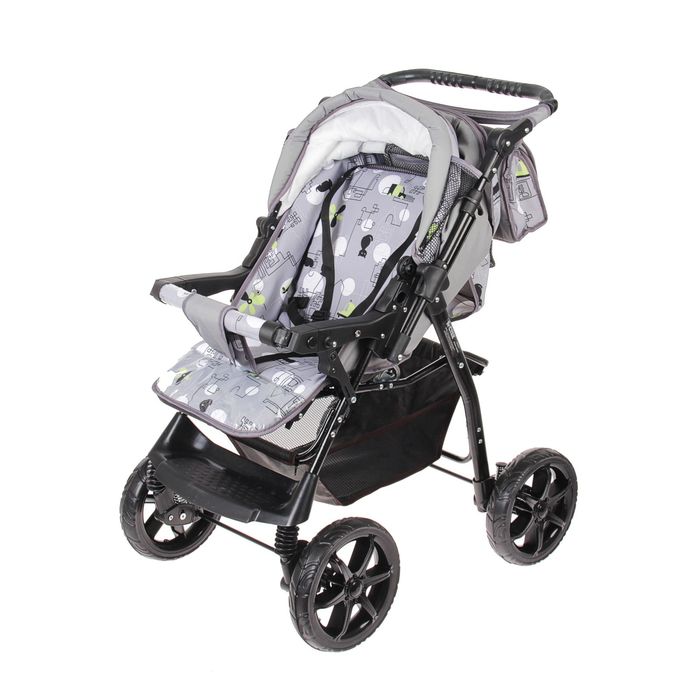 Коляска-трансформер «Гном», пластиковые колёса, цвет серый, рисунок МИКС