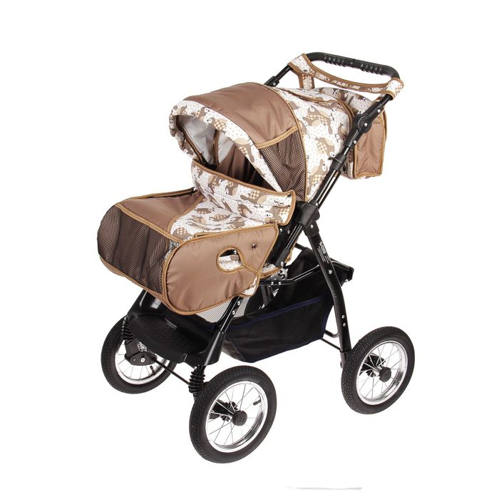 Коляска-трансформер «Гном», надувные колёса, оттенки коричневого, рисунок МИКС