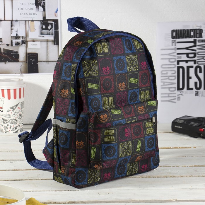 Рюкзак детский на молнии, 1 отдел, 3 наружных кармана, цвет чёрный/разноцветный