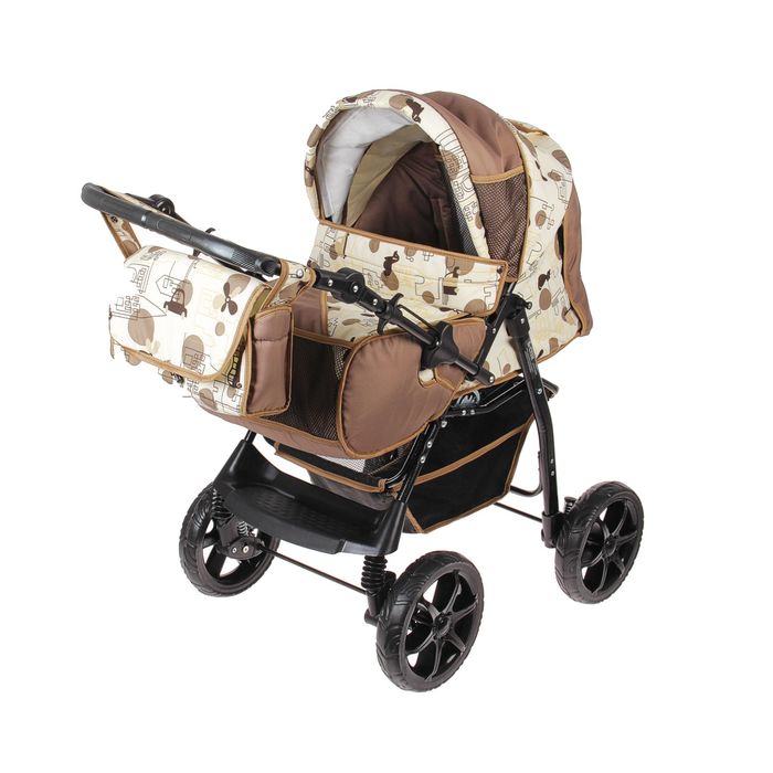 Коляска-трансформер «Гном», пластиковые колёса, оттенки бежевого, рисунок МИКС