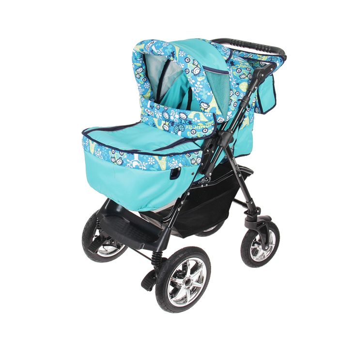 Коляска-трансформер «Пилот», поворотные колёса, оттенки бирюзового, рисунок МИКС