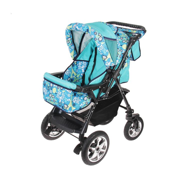 Коляска-трансформер «Пилот», поворотные колёса, оттенки бирюзового, рисунок МИКС