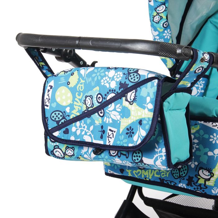 Коляска-трансформер «Пилот», поворотные колёса, оттенки бирюзового, рисунок МИКС