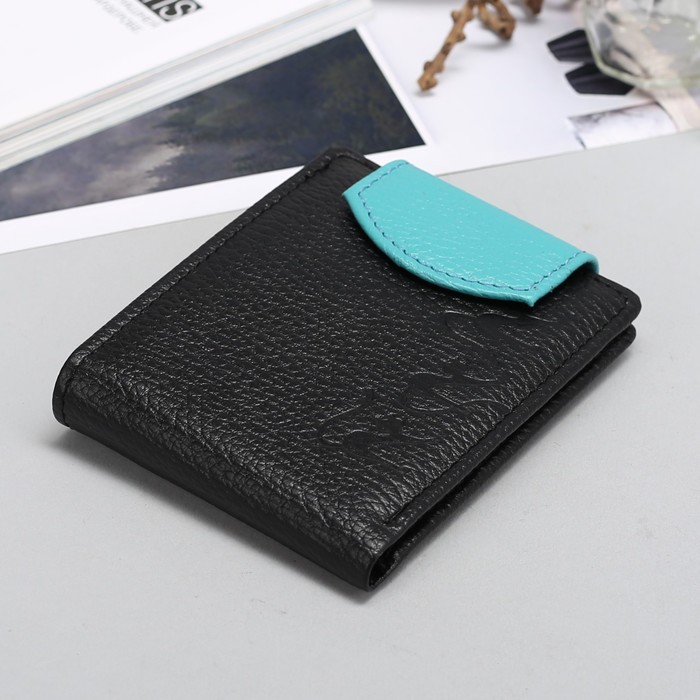 Портмоне женское,1 отдел, для карт, флотер, доллар, цвет чёрный/бирюзовый