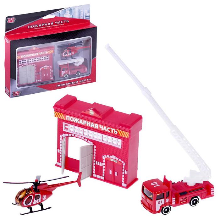 Набор "Пожарная станция", с металлической машинкой 7,5 см и вертолётом