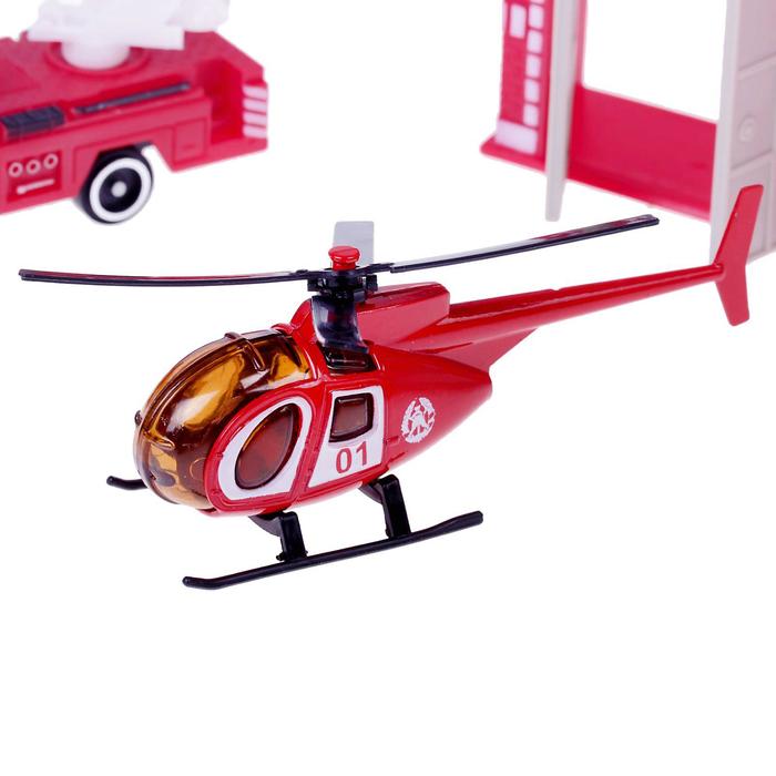 Набор "Пожарная станция", с металлической машинкой 7,5 см и вертолётом