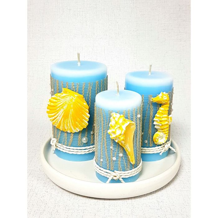 Набор свечей на подставке"Морской голубой"