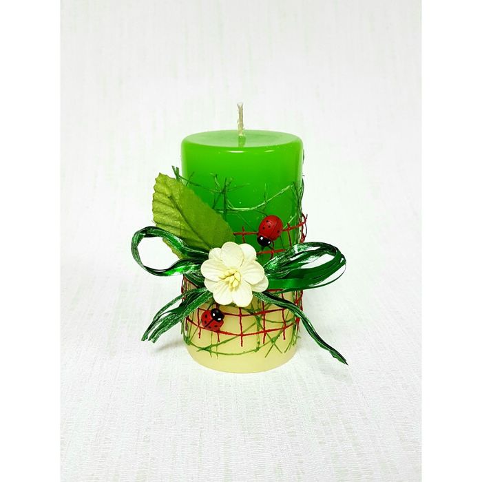 Свеча &quot;Ручная работа&quot; &quot;Летняя&quot; 52*95 с божьими коровками