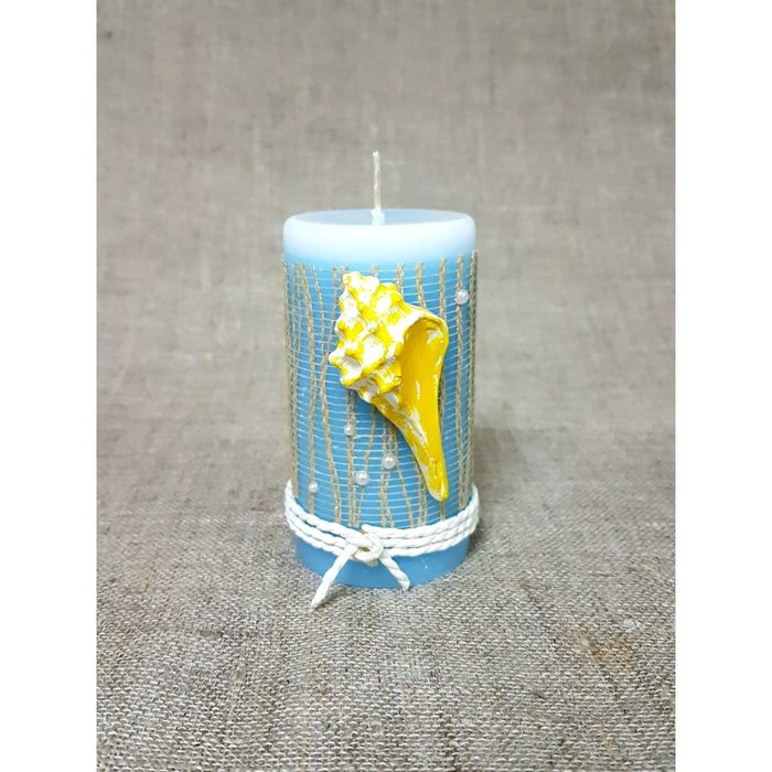 Свеча &quot;Ручная работа&quot; &quot;Морская голубая&quot; 52*95 с ракушкой