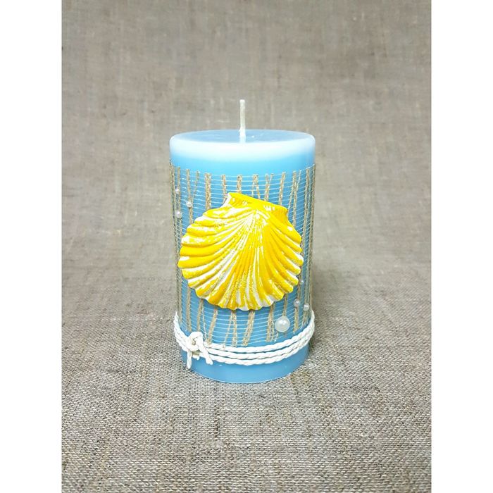 Свеча &quot;Ручная работа&quot; &quot;Морская голубая&quot; 70*110 с плоской ракушкой