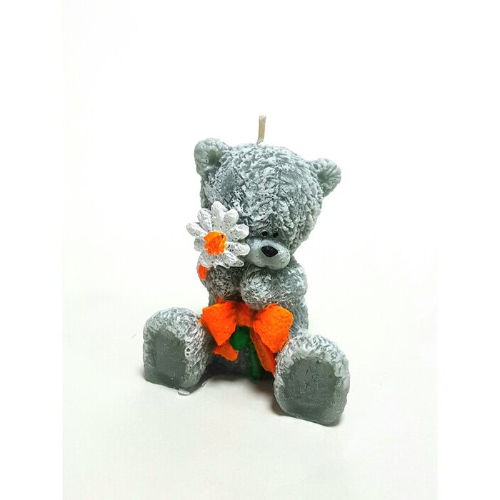 Свеча "Ручная работа" "Мишка с ромашкой" 8 см. оранжевый