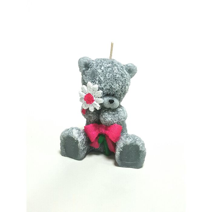 Свеча "Ручная работа" "Мишка с ромашкой" 8 см. розовый