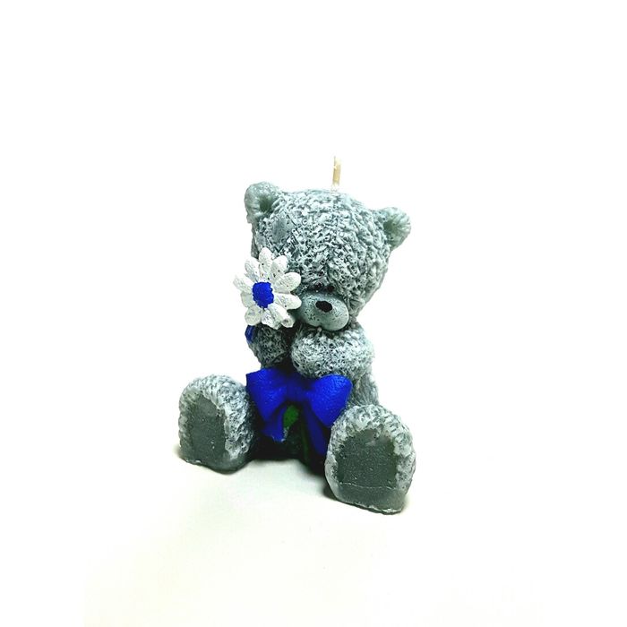 Свеча "Ручная работа" "Мишка с ромашкой" 8 см. синий
