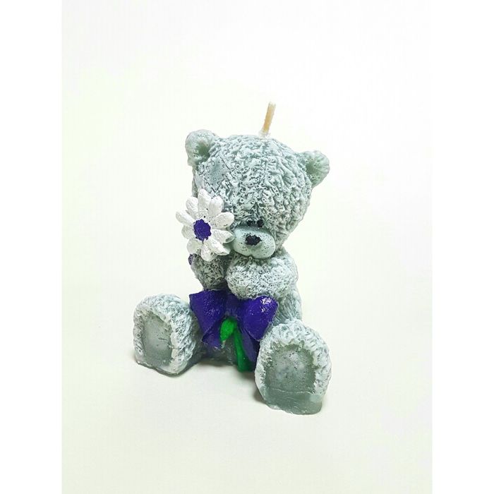 Свеча "Ручная работа" "Мишка с ромашкой" 8 см. фиолетовый