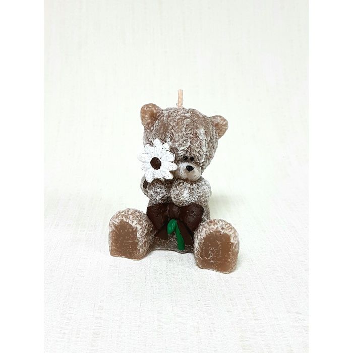Свеча "Ручная работа" "Мишка коричневый с шоколадным бантом" 8 см.