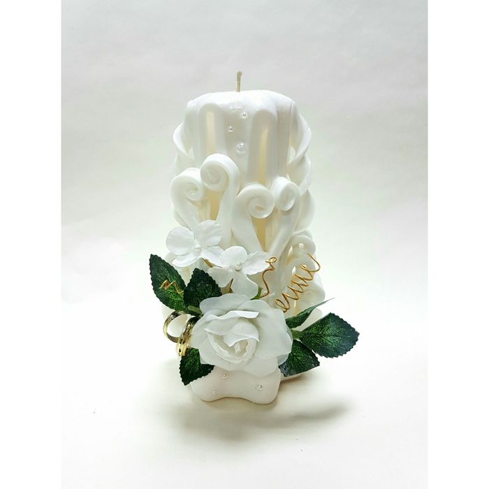 Свеча "Ручная работа" резная 15-17см "Свадебная с розой" белая