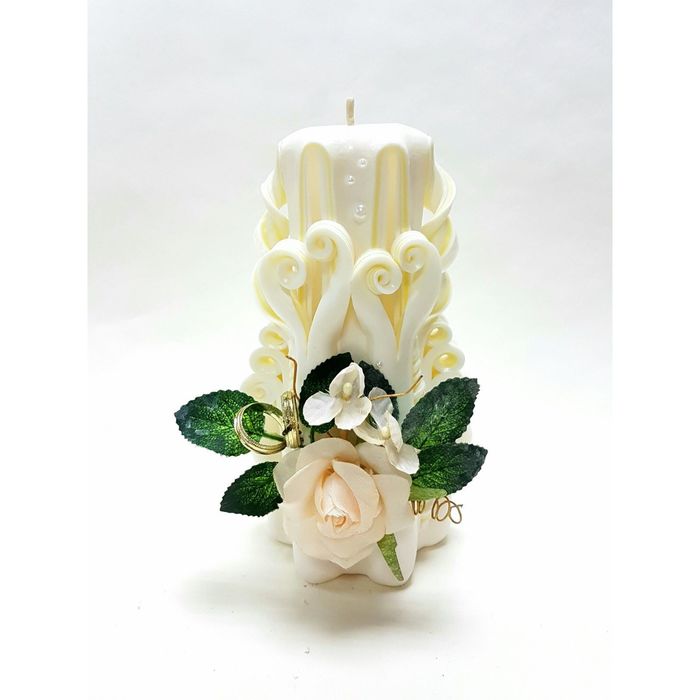 Свеча "Ручная работа" резная 15-17см "Свадебная с розой" шампань