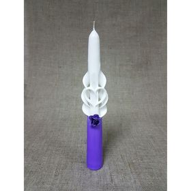 

Свеча "Ручная работа" резная коническая с сердцем и розой 25 см бело-фиолетовая
