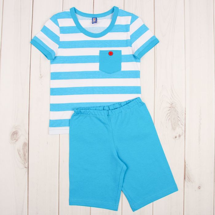 Костюм для мальчика "Моряк" (футболка, капри), цвет белый/бирюзовый, рост 134-140 см (34)