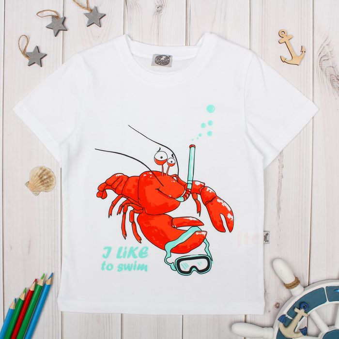 Футболка для мальчика "Рифы", рост 104 см (54), цвет белый, принт лангуст ПДК546001