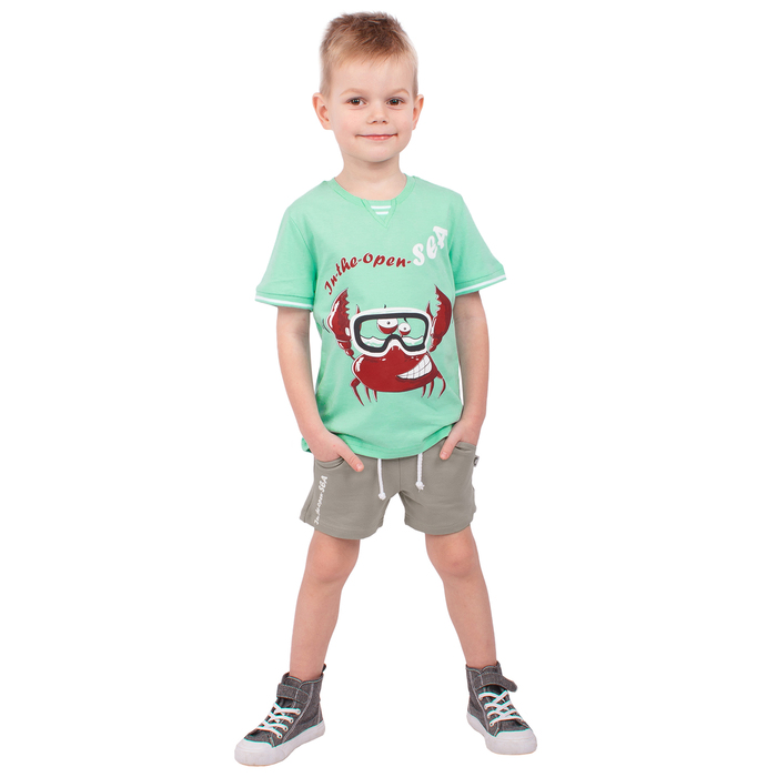 Футболка для мальчика "Рифы", рост 92 см (50), цвет бирюзовый, принт краб ПДК961001_М