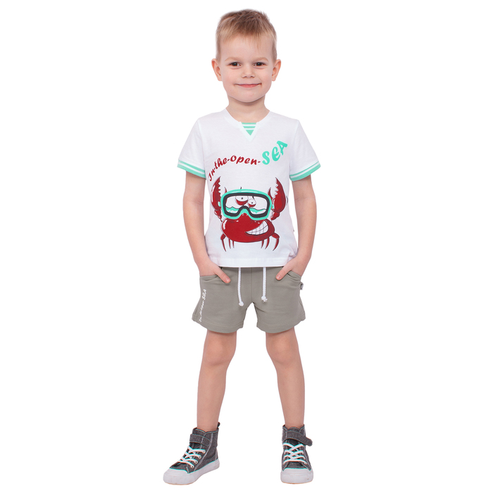 Футболка для мальчика "Рифы", рост 92 см (50), цвет белый, принт краб ПДК961001_М