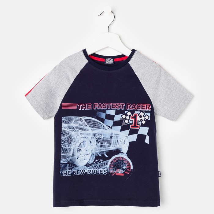 Футболка для мальчика "Формула", рост 128 см (64), цвет тёмно-синий, принт авто ПДК982804