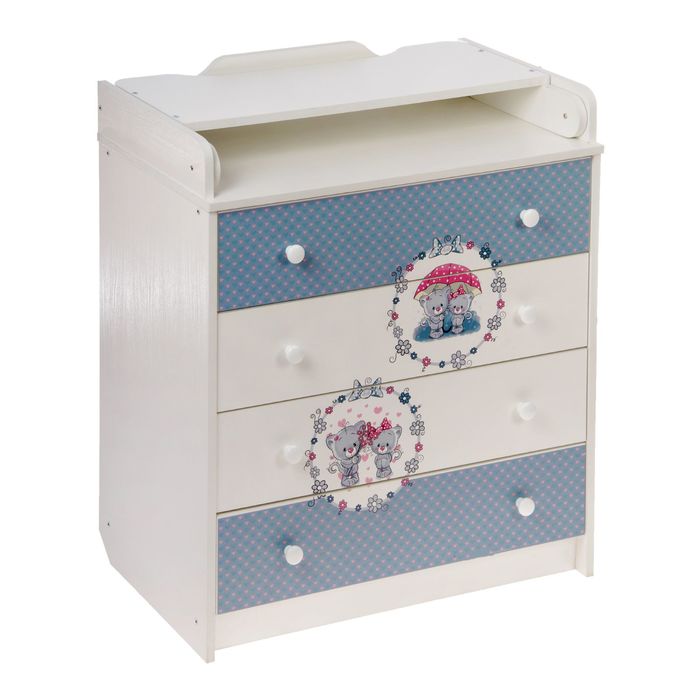 Комод детский пеленальный «Дружные котята» с фотопечатью, 4 выдвижных ящика, цвет белый