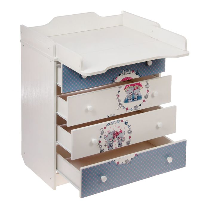 Комод детский пеленальный «Дружные котята» с фотопечатью, 4 выдвижных ящика, цвет белый
