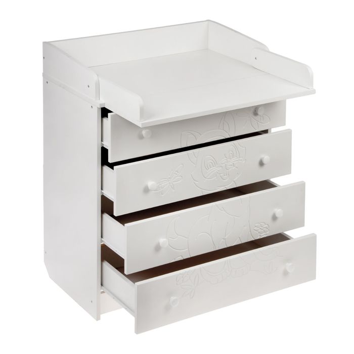 Комод детский пеленальный «Барсик» с фрезеровкой, 4 выдвижных ящика, цвет белый