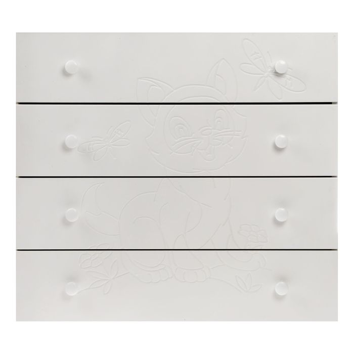 Комод детский пеленальный «Барсик» с фрезеровкой, 4 выдвижных ящика, цвет белый