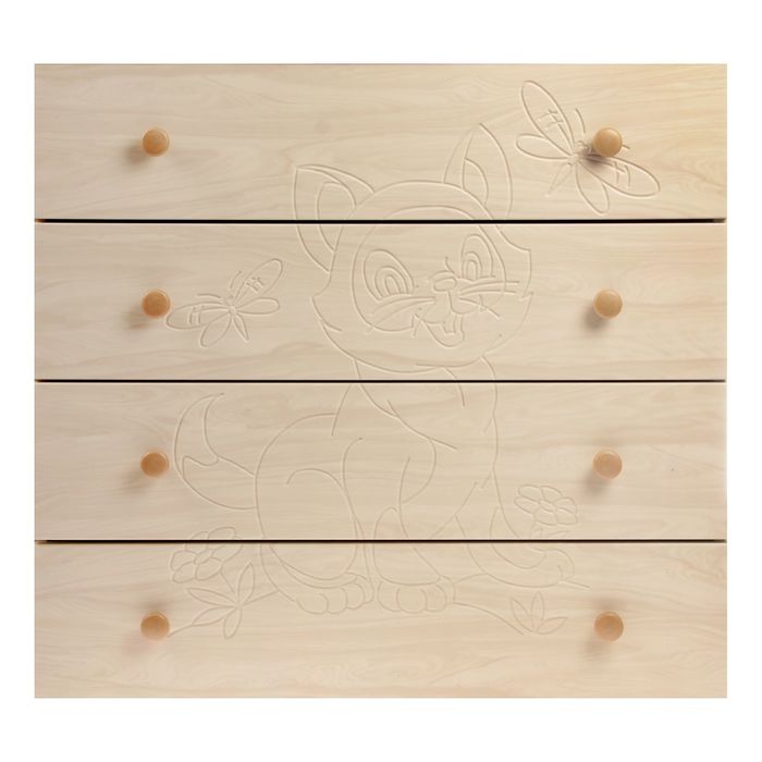 Комод детский пеленальный «Барсик» с фрезеровкой, 4 выдвижных ящика, цвет берёза