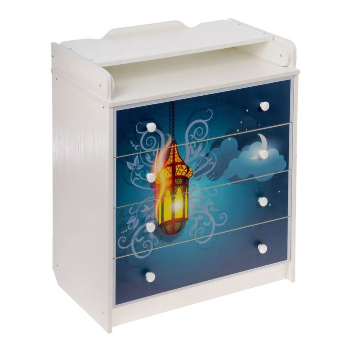 Комод детский пеленальный «Восточная ночь» с фотопечатью, 4 выдвижных ящика, цвет белый