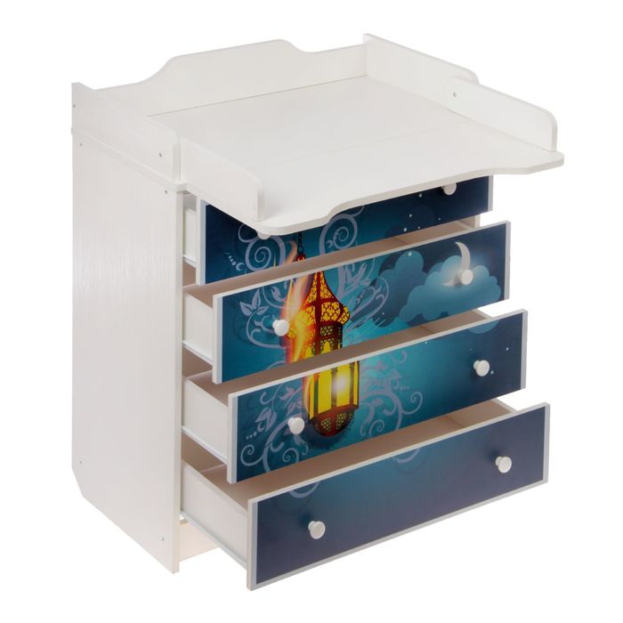Комод детский пеленальный «Восточная ночь» с фотопечатью, 4 выдвижных ящика, цвет белый