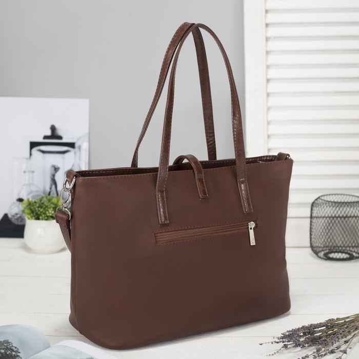 Сумка женская на молнии, 1 отдел, наружный карман, длинный ремень, цвет коричневый