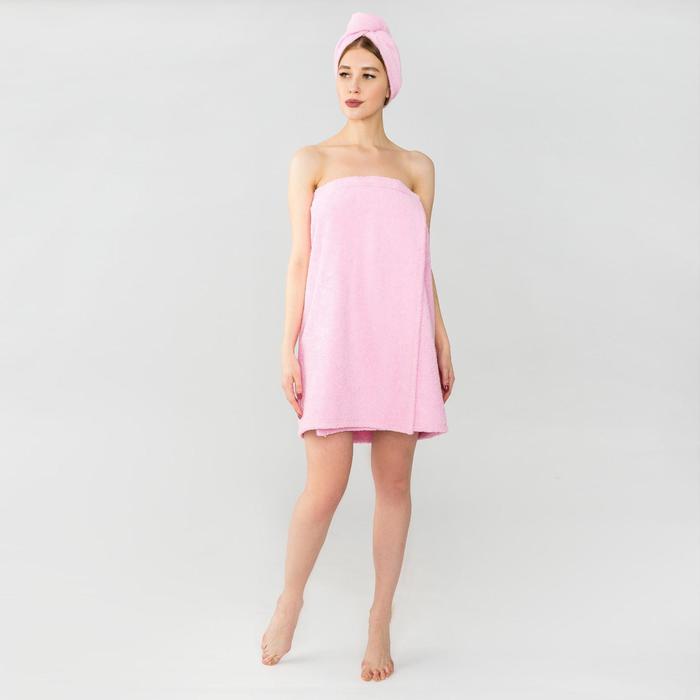фото Набор для сауны экономь и я: полотенце- парео 68*150см + чалма, розовый, 100%хл, 320 г/м2