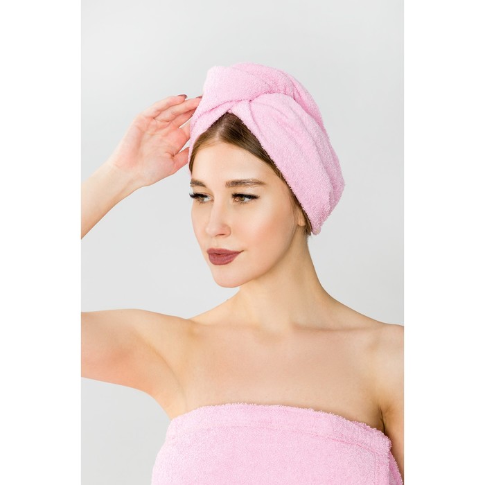 Набор для сауны "Экономь и Я" парео 68*150 см+чалма махра, цв. розовый, 340 г/м2, хл.100%