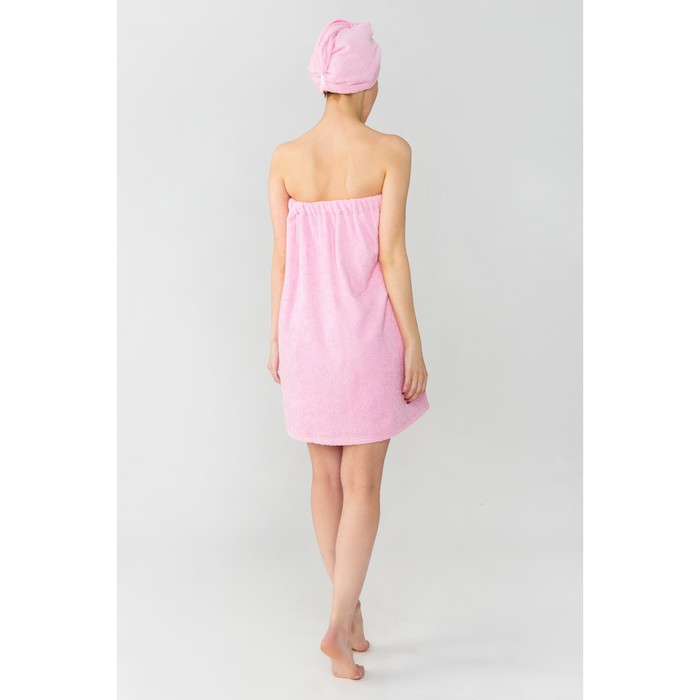 Набор для сауны "Экономь и Я" парео 68*150 см+чалма махра, цв. розовый, 340 г/м2, хл.100%