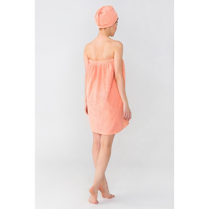 Набор для сауны "Экономь и Я" парео 68*150 см+чалма махра, цв. персиковый, 340 г/м2, хл.100% 2289