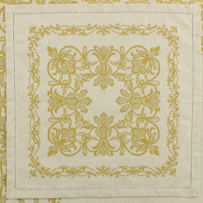 Столовый набор "Этель" (скатерть 150х200 см, салфетки 45х45 см - 6 шт.) цвет золотой, хл. с ВМГО