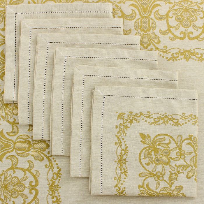 Столовый набор "Этель" (скатерть 150х200 см, салфетки 45х45 см - 6 шт.) цвет золотой, хл. с ВМГО