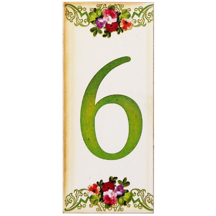 Цифра дверная из дерева "6", цветочный стиль, 3*7 см