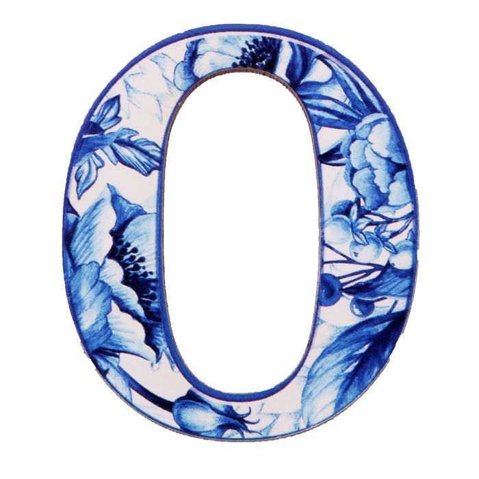 Цифра дверная из дерева "0", гжель, 4,3*5 см