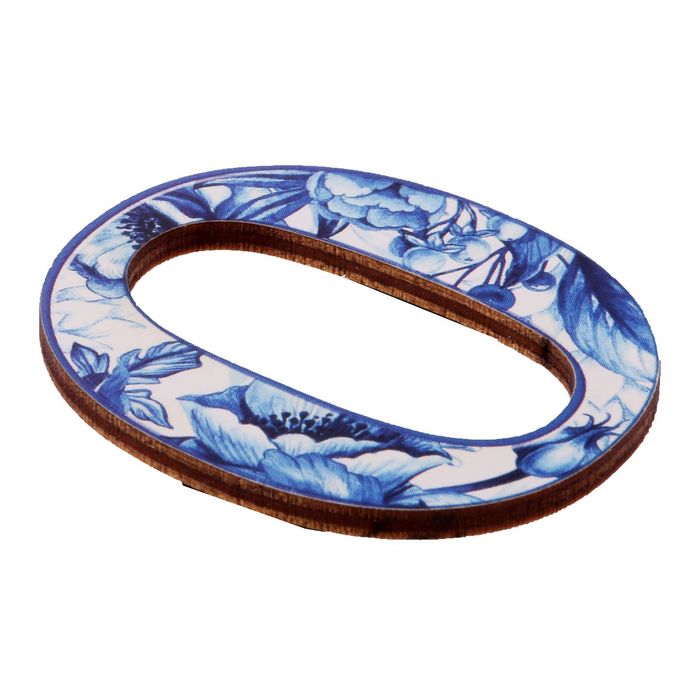 Цифра дверная из дерева "0", гжель, 4,3*5 см