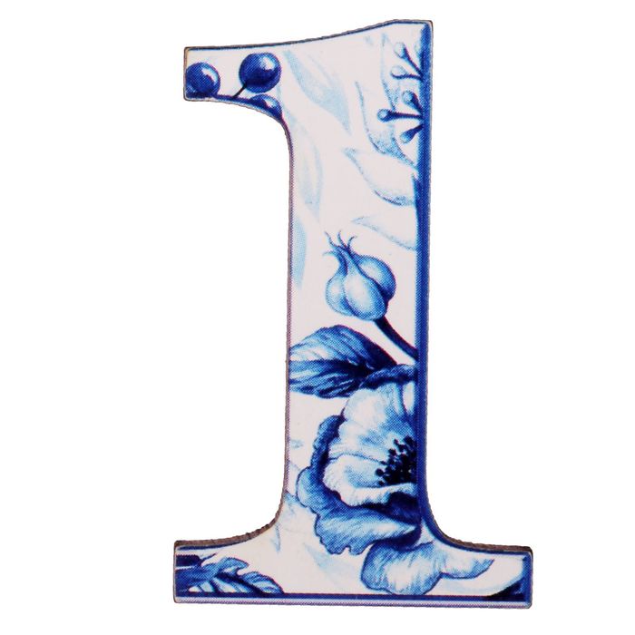 Цифра дверная из дерева "1", гжель, 3*4,7 см