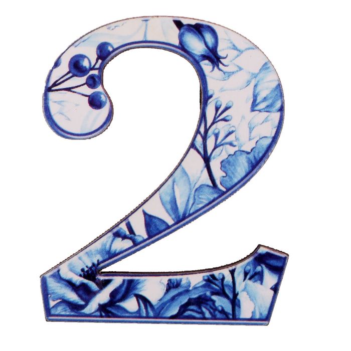 Цифра дверная из дерева "2", гжель, 4*4,8 см