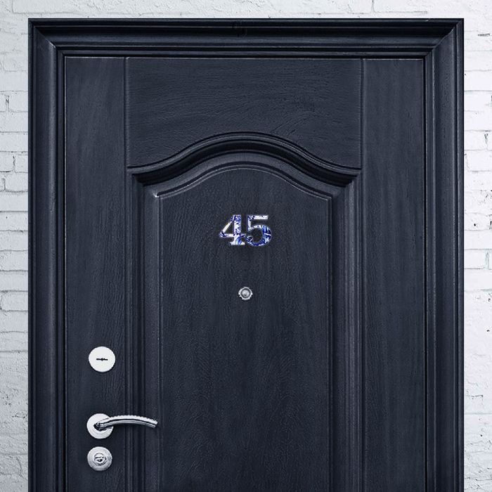 Цифра дверная из дерева "5", гжель, 4*4,8 см