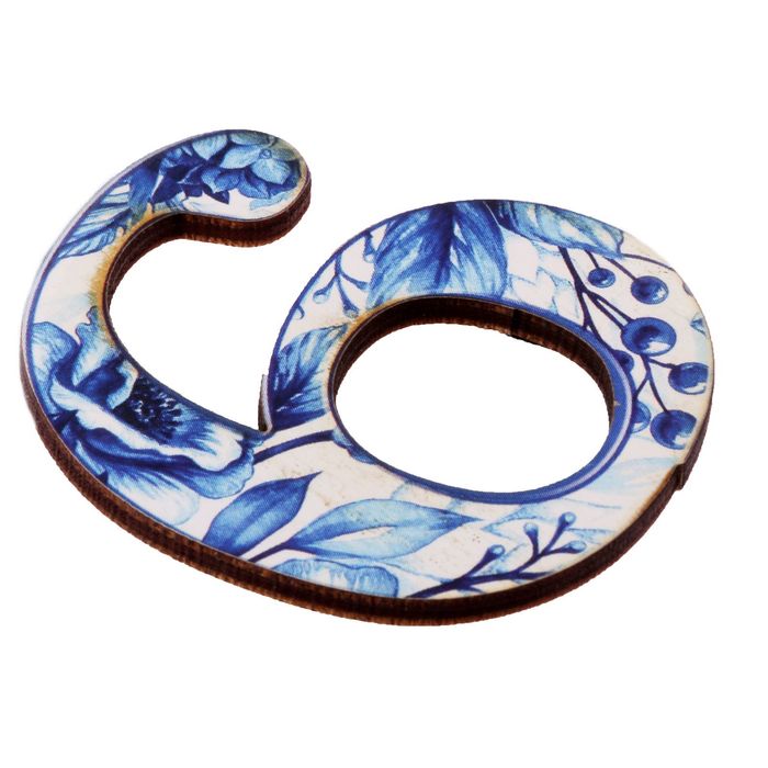 Цифра дверная из дерева "6", гжель, 4,2*5 см