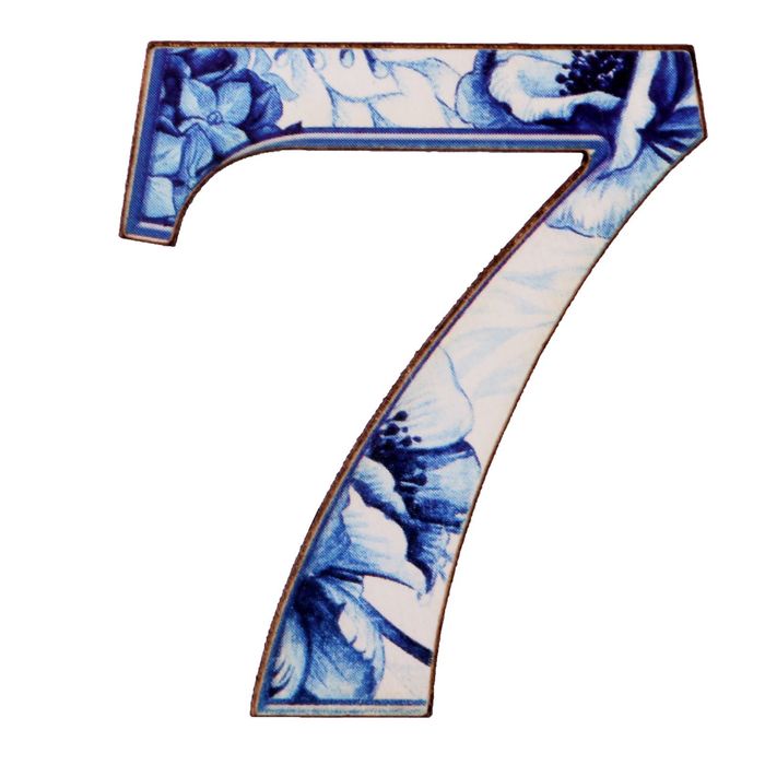 Цифра дверная из дерева "7", гжель, 4,1*4,7 см