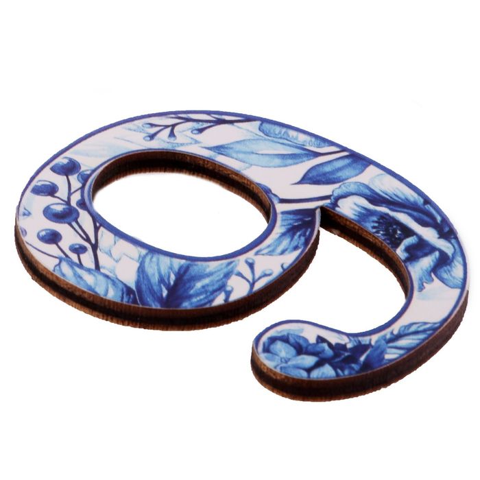 Цифра дверная из дерева "9", гжель, 4,2*5 см